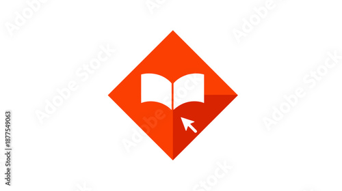 An open book and a cursor on an orange diamond against a clean white backdrop
