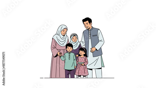 Family illustration of parents and children together in traditional clothing
