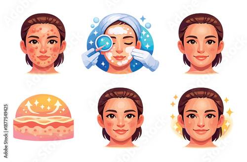 Young asian female skincare transformation with acne treatment and glowing results