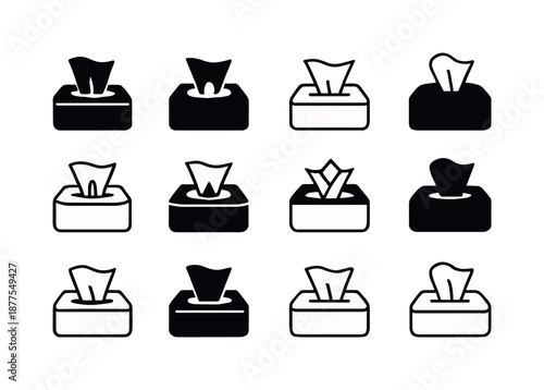 Spring Allergy Icons. Spring allergies. Icon set. Set Logo of spring allergies: tissue box. harmonious logo variations: Iconic shape, Negative space, Minimal