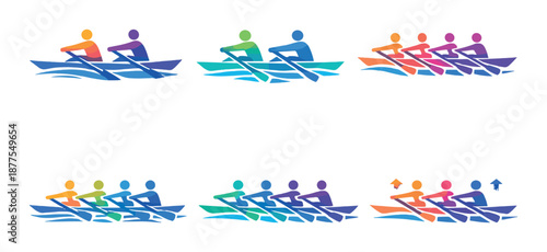 Colorful abstract rowing team patterns with vibrant geometric design elements