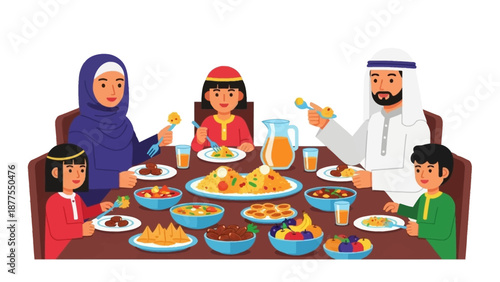 Family Gathering Around the Dinner Table for a Meal Illustration