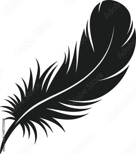 Black feather silhouette vector graphic on white background quill bird