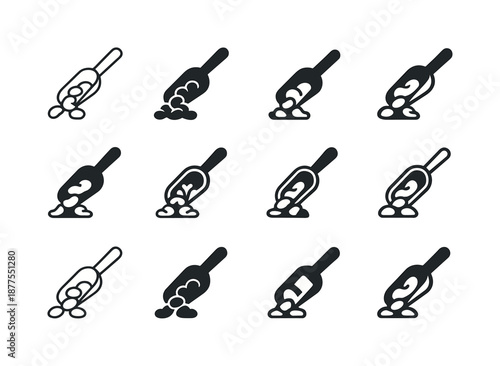 Cooked Beans Logos. cooked beans. Icon set. Set Logo of cooked beans: bean scoop. harmonious logo variations of the same emblematic concept, each