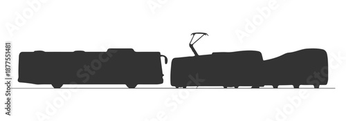 Side view public transport vehicles silhouette CAD drawings, city bus tram metro train, technical drafting style, vector – Premium Architectural CAD Vector Collection