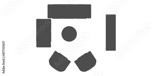 Top view living room furniture silhouette  CAD drawings, sofa armchair coffee table tv unit, architectural plan symbols, black outline, vector – Premium Architectural CAD Vector Collection