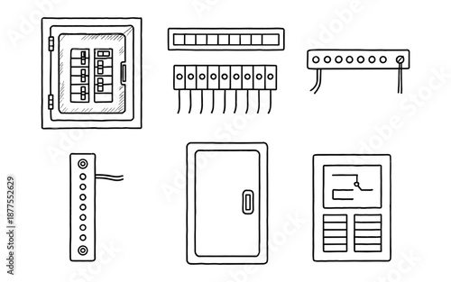 Hand drawn electrical panels and circuit boxes set for industrial design projects
