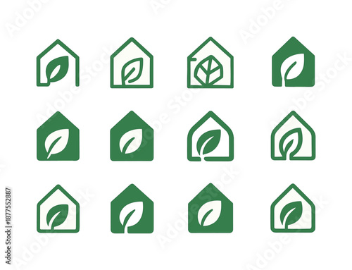 Energy Home Icon Set. Energy-efficient home design trends. Icon set. Set Logo of energy-efficient home design trends: sustainable home icon. harmonious logo