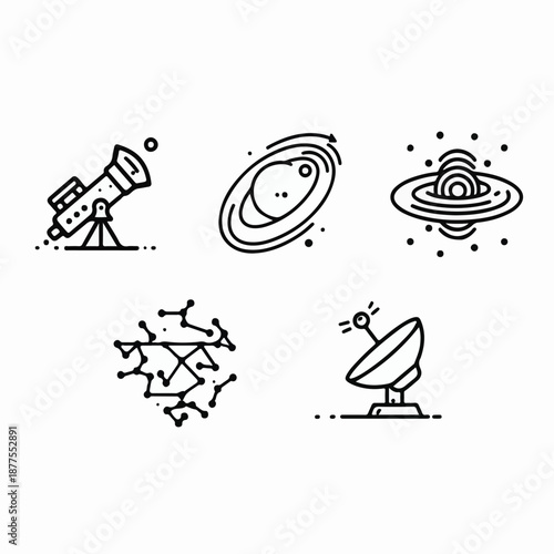 Deep Space Exploration and Astronomy Observation Icons.