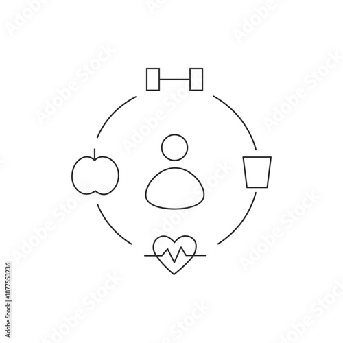 Healthy Lifestyle and Wellness Infographic Vector Icon, Fitness Nutrition and Healthcare Symbols Set Isolated on White Background