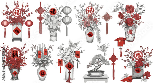 vector image of traditional Chinese New Year flower bouquet