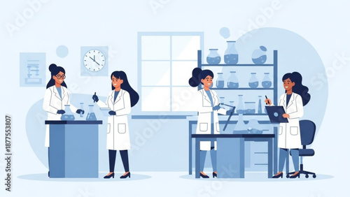 Female Scientists Working in Laboratory with Computers and Equipment