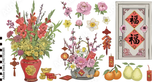 vector image of traditional Chinese New Year flower bouquet