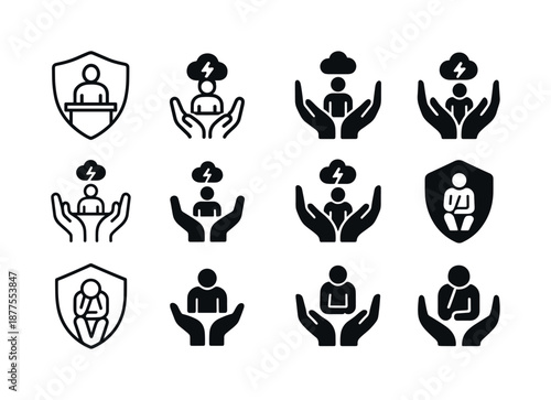 Workplace Stress Icons. Handling workplace stress and managerial support. Icon set. Set Logo of Handling workplace stress and managerial support: