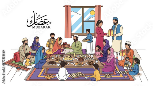 A family gathering together to share a meal on a special occasion in a cozy home setting