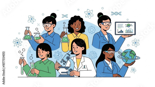 Diverse Female Scientists Working in Laboratory Setting with Various Equipment