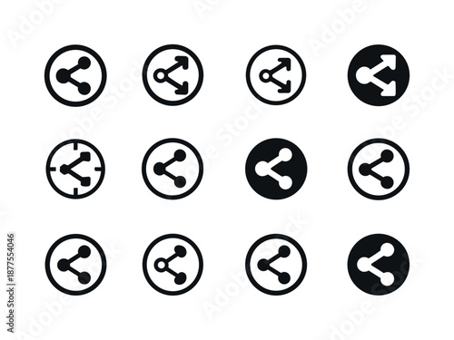 Harmonious Share Icons. Share. Icon set. Set Logo of share: circle with outward arrows. harmonious logo variations of the same emblematic concept, each with