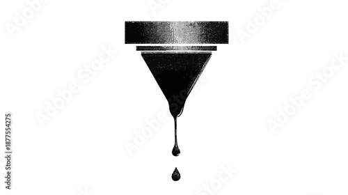 Abstract black and white image of a filtering system, dripping with drops