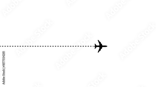 Airplane line path vector icon of air plane flight route with start point and dash line trace animation video.Airplane route 4k on white background