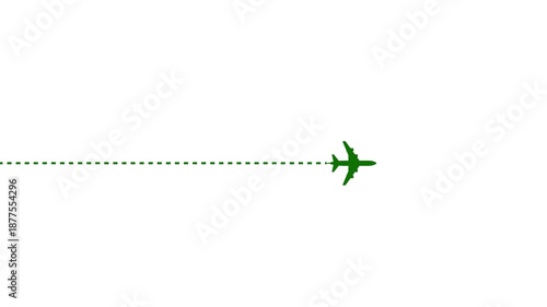 Airplane line path vector icon of air plane flight route with start point and dash line trace animation video. 4k on white background