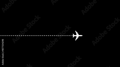 Airplane line path vector icon of air plane flight route with start point and dash line trace animation video.Airplane route 4k