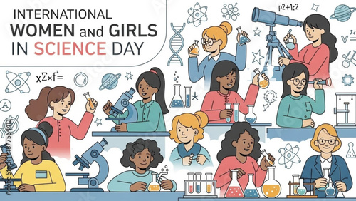 Diverse Girls and Women in Science Laboratory Setting on International Women and Girls in Science Day