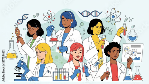 Diverse Female Scientists Working in Laboratory with Various Equipment