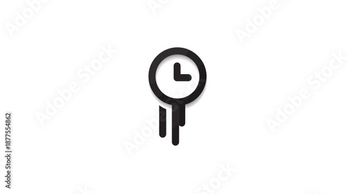 A stylized clock icon, black on white background, with a melting or dripping effect below