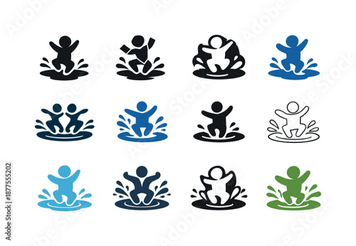 Splashing Puddle Logos. Splashing in puddles. Icon set. Set Logo of splashing in puddles: puddle ripple ring. harmonious logo variations of the same emblematic