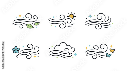 March Wind Icons. March Wind Icons. Playful wind curves with motion accents, suggesting fresh air and movement. Friendly and optimistic early spring feeling.