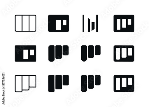 Project Management Icons. Project management board. Icon set. Set Logo of Project management board: kanban columns. harmonious logo variations of the same