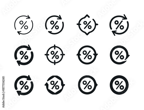Interest Rate Icons. Interest rates and bonds. Icon set. Set Logo of Interest rates and bonds: interest arrow loop. harmonious logo variations of the same