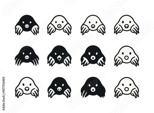 Mole Logo Variations. Mole. Icon set. Set Logo of mole: mole claw symbol. harmonious logo variations of the same emblematic concept, each with different