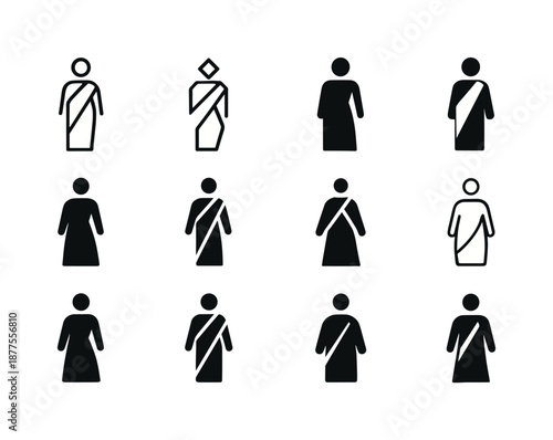 Cultural Dress Icon Set. Cultural dress. Icon set. Set Logo of cultural dress: sari drape. harmonious logo variations of the same emblematic concept, each with