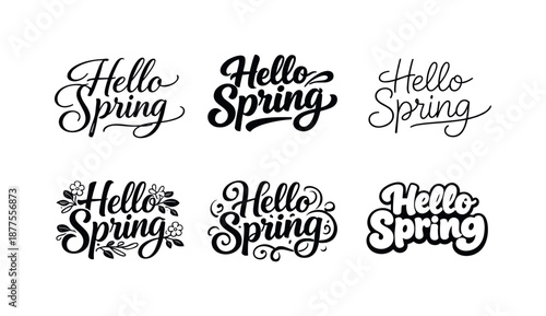 Spring Lettering Variations. Hello Spring. Set lettering. harmonious lettering variations of the same emblematic concept, each with different