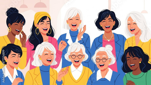 Diverse Group of Smiling Senior Women in Colorful Outfits