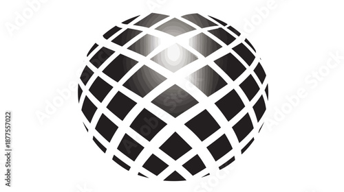 A grayscale sphere with a diamond-grid pattern, featuring a light gradient at the top