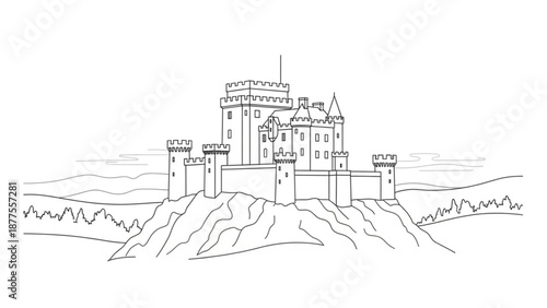Medieval Castle on Cliff with Towers and Battlements