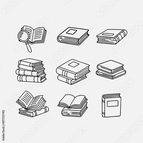 Set of illustrations representing books and reading, perfect for educational or library themes
