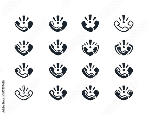 Unexpected Call Icons. unexpected phone call. Icon set. Set Logo of unexpected phone call: startled reaction icon. harmonious logo variations of the same
