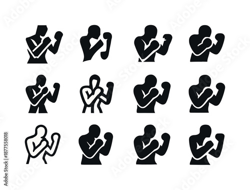 Boxing Logo Variations. Boxing fitness workouts. Icon set. Set Logo of boxing fitness workouts: boxer silhouette. harmonious logo variations of the same