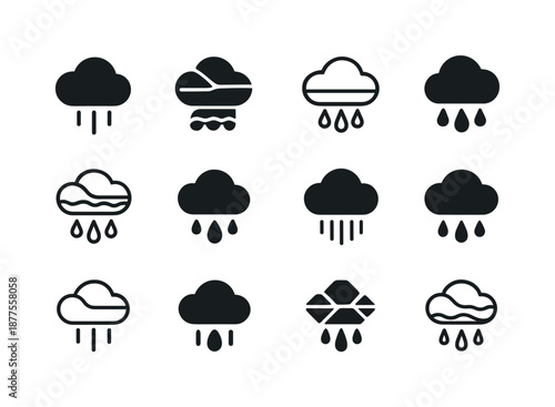 Rain Formation Logos. Rain formation. Icon set. Set Logo of rain formation: cloud cross-section. harmonious logo variations of the same emblematic concept,