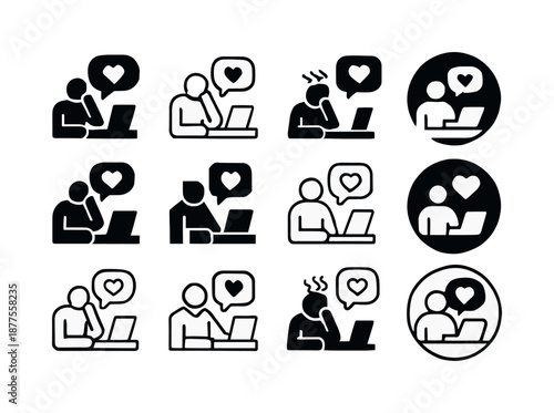 Workplace Stress Icons. Handling workplace stress and managerial support. Icon set. Set Logo of Handling workplace stress and managerial support: Supportive