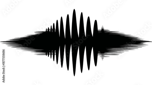 A symmetrical black and white abstract design, with a central jagged spike shape