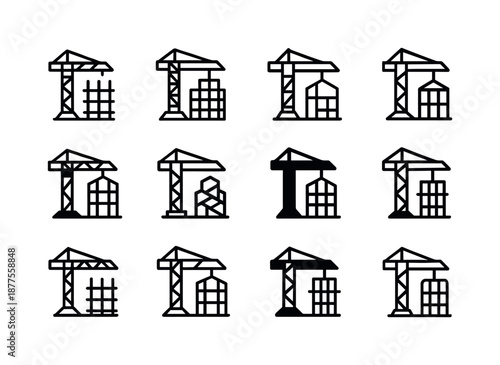 Construction Logo Set. Building. Icon set. Set Logo of building: construction crane with building frame. harmonious logo variations of the same emblematic
