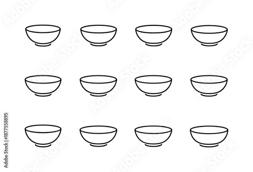 Minimal Bowl Icons. Minimal Bowl. Line icon set of Minimal Bowl: simple bowl outline, clean shape bowl, minimal dish bowl, modern bowl icon, flat bowl design,