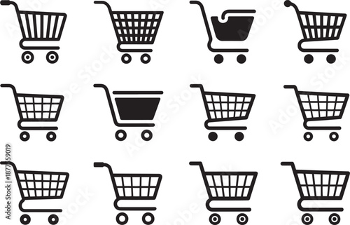 Minimalist Shopping Cart Icons Vector Pack for Digital Retail Platforms