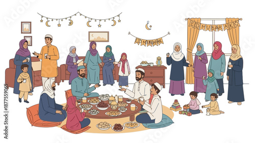 Family Gathering for a Traditional Meal in a Cozy Living Room