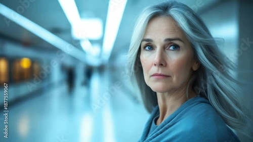 Woman standing in a transit station, looking around while waiting for a train in the afternoon