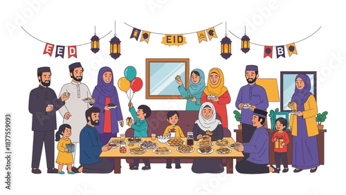 Family Gathering during Cultural Celebration with Traditional Food and Decorations